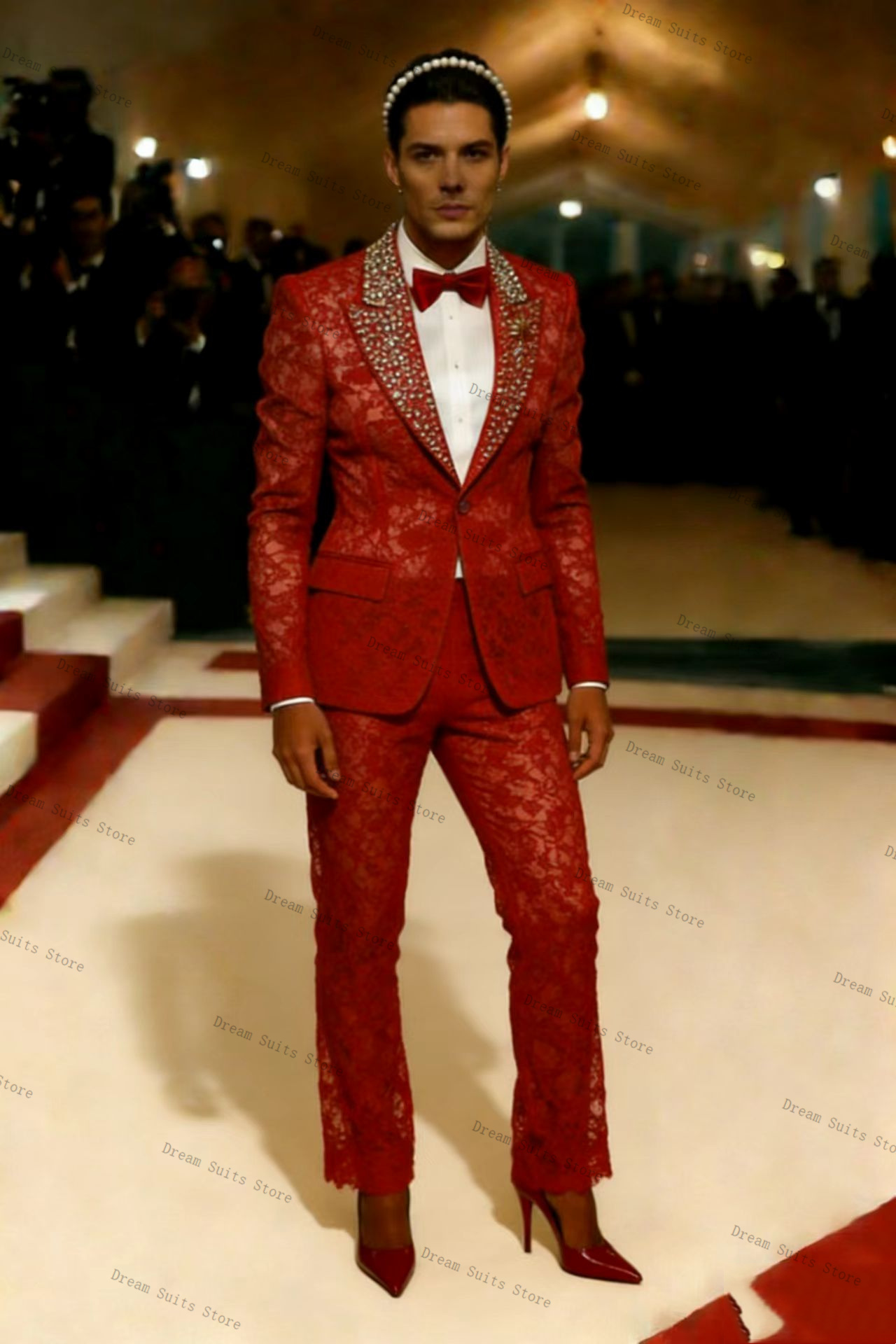 Men Formal Wear Red - Setelan Jas Pria Kristal Emas 2