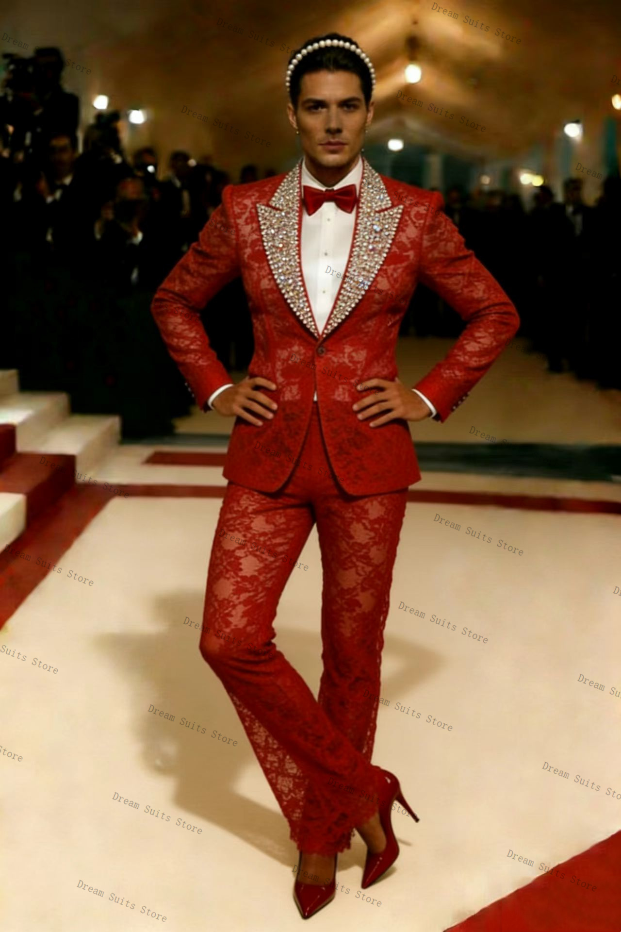 Setelan Jas Pria Kristal Emas  - Men Formal Wear Red ulasan dan harga