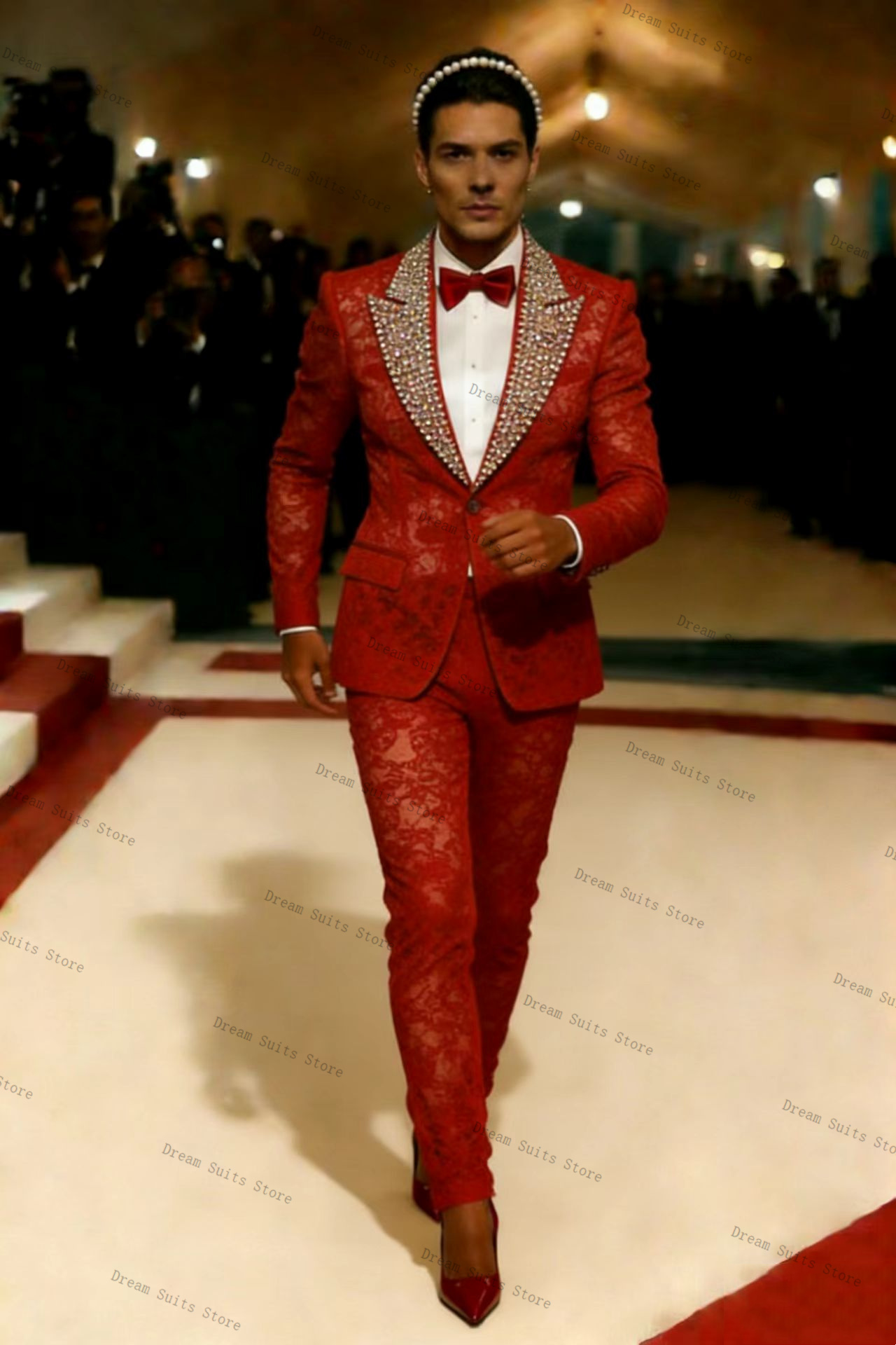 Setelan Jas Pria Kristal Emas  - Men Formal Wear Red ulasan dan harga