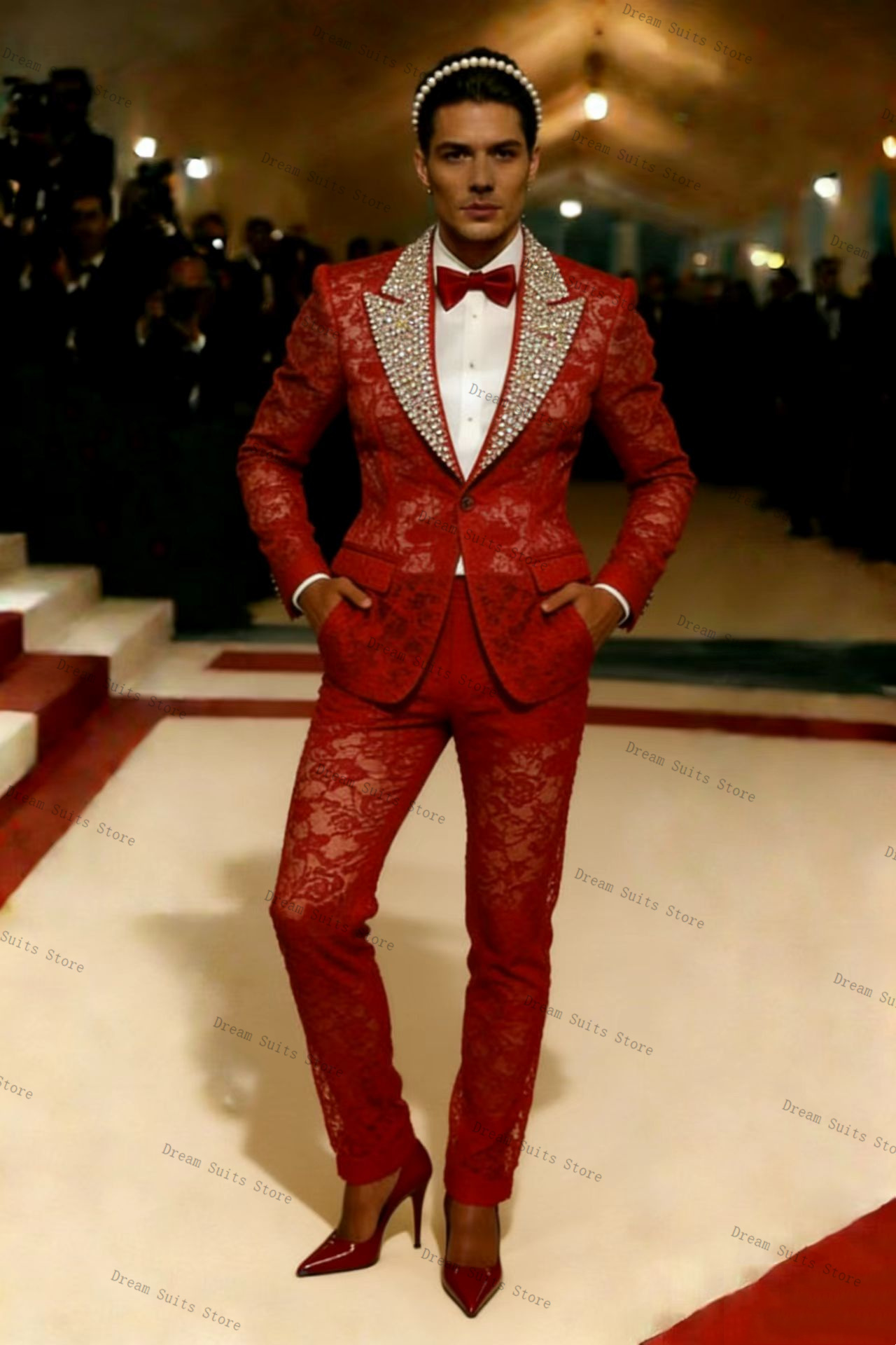 Setelan Jas Pria Kristal Emas  - Men Formal Wear Red ulasan dan harga
